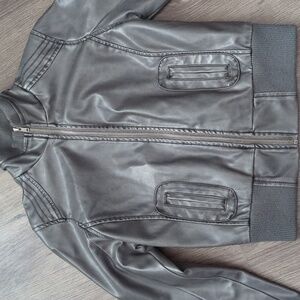 Blue Spice Gray Faux Leather Bomber Jacket - Size S